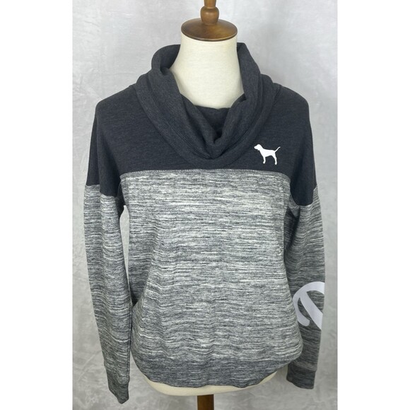 Victoria's Secret PINK High Cowl Neck Pullover Sweatshirt Heathered Gray Size S - Picture 1 of 7